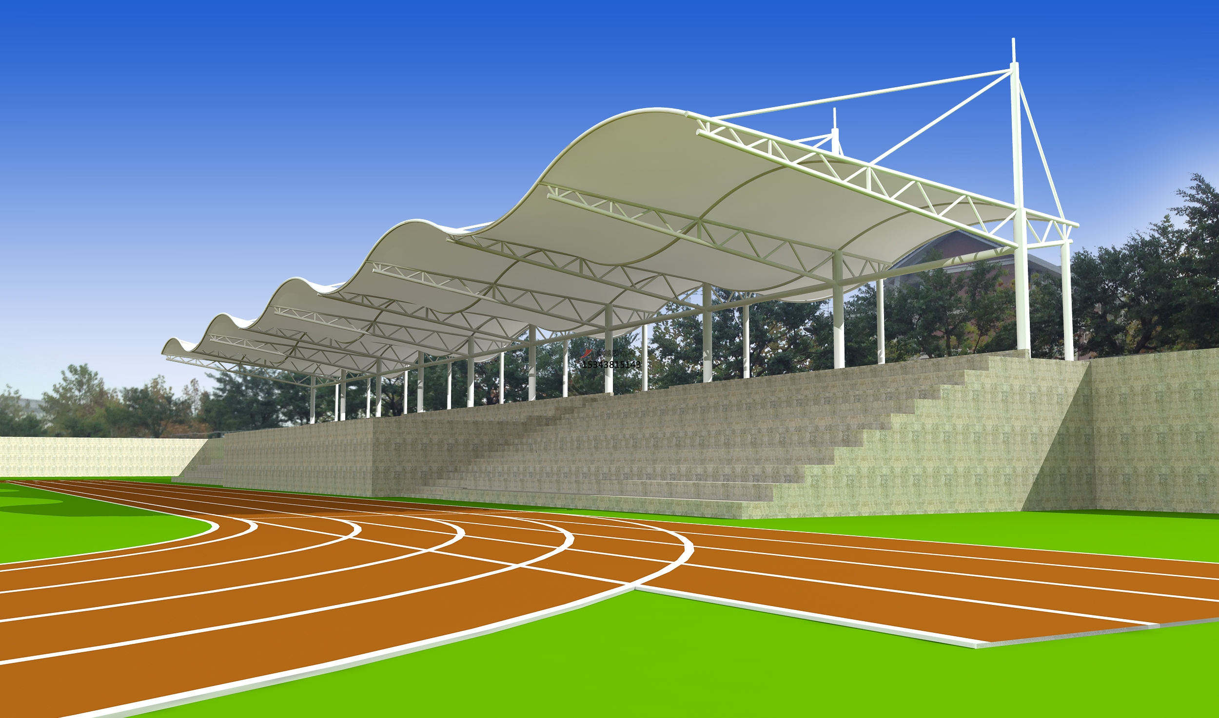 運(yùn)城聞喜體育公園膜結(jié)構(gòu)【看臺(tái)雨棚】門球場(chǎng)案例